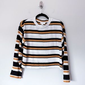 Topshop Black, White & Yellow Striped Crop Top with Mock Neck